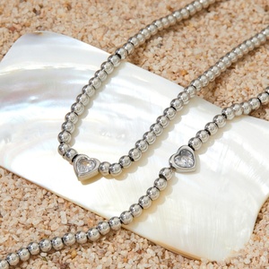 Joyería Romántica para Mujer, Collar y Pulsera de Acero Inoxidable con Baño de Oro Real, Resistentes al Agua, con Cuentas, Corazón, Zirconia y Cristal - Product Image 3