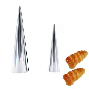 Cetakan Kue Rol Kue Klakson Kerucut Memanggang Tabung Croissant Panggang Spiral Stainless Steel Alat Memanggang Dekorasi Makanan Penutup Dapur