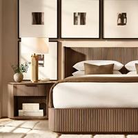 Nouvelle conception de meubles de chambre à coucher écologiques et durables, table de chevet de luxe en chêne, style américain moderne, à un seul tiroir, cannelée