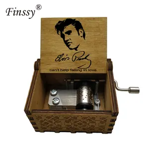 Wooden music box cant help falling in love Song hand movement boxes musical Kids boy Toy Birthday Gift With printing picture