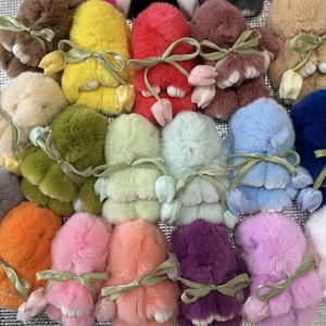 Portachiavi Coniglio in Peluche 10cm in Vera Pelliccia Naturale, Ciondolo per Borsa da Donna, Ornamento per Zaino, Portachiavi per <span class=keywords><strong>Auto</strong></span>, Regalo per Bambini - Product Image 3