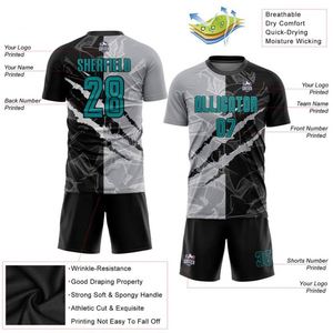 Conjunto de Camiseta y Pantalones Cortos de Fútbol con Patrón Geométrico, Manga Corta, Transpirable, de Secado Rápido, Uniforme de Entrenamiento para Hombres y Jóvenes - Product Image 5