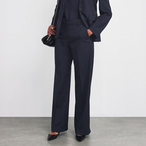 Pantalon décontracté classique pour femme, taille mi-haute, devant plat, respirant, écologique, infroissable, coupe droite, en laine/polyester, ample, idéal pour l'été - Product Image 3