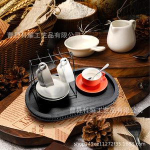 Wooden Beaded Desktop <b>Tray</b> Oval Black Solid Wood <b>Storage</b> Coffee Cup Holder Decorative Plate For Home Office Use - Product Image 4