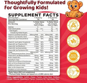 Gummie Multi vitamine per bambini multifunzionali per bambini vitamina C Gummies organici con ferro, zinco, biotina, acido pantotenico e folato - Product Image 2