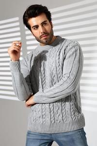 Pull en maille noir pour homme, en polyester/coton, avec fermeture éclair, motif géométrique, manches longues, pull d'hiver - Product Image 3