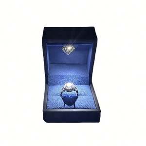 Joyero de papel de gamuza con luz LED para embalaje de anillos Cajón azul personalizado - Product Image 1