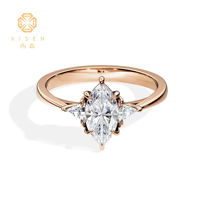 Lab Grown Diamond Jewelry Ring Marquise Cut Three Stone Engagement Halo Ring White Gold Diamond Wedding Ring