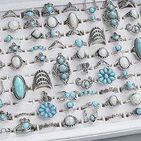 Meilleures ventes en gros - Usine 50 pièces/ensemble Ensemble de bagues de phalange pour femmes de style bohème - Ensemble de bagues de doigt turquoise occidentales - Vente en gros