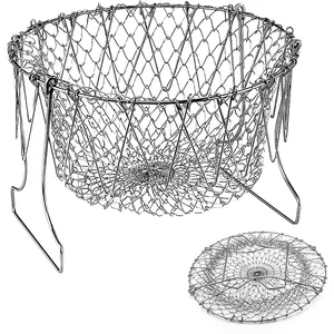 304 Stainless Steel Frying Basket Useful Drain Basket Telescopic Folding Frying Basket Kitchen Tools Colander