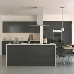 Armarios de cocina de madera para hotel y hogar, diseño de interior, laca moderna importada, sin marco, acabado negro