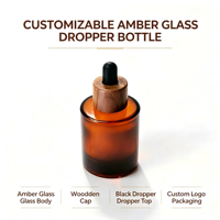 Flacon compte-gouttes en verre givré écologique avec bouchon en bois, capacité de 100 ml, pour huiles essentielles et sérums