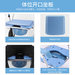 Aluminum Alloy <b>Commode</b> Chair With Wheels Foldable <b>Portable</b> Toilet Seat For Elderly Hospital Use Model 699B - Product Image 3