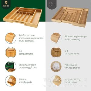 Bamboo <b>Kitchen</b> Knife Organizer Compartmentalized Drawer Style Tableware <b>Storage</b> <b>Box</b> Space Saving <b>Kitchen</b> <b>Storage</b> - Product Image 3