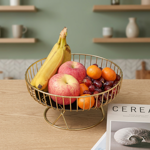 <b>Round</b> Metal Fruit <b>Basket</b> Minimalist Kitchen <b>Storage</b> Container Durable Standing Type Single Tier Food Holder - Product Image 3
