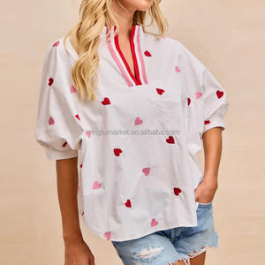 <span class=keywords><strong>Camicetta</strong></span> da donna <span class=keywords><strong>con</strong></span> scollo a V San Valentino <span class=keywords><strong>con</strong></span> cuore tutto stampato a maniche corte ampia <span class=keywords><strong>camicetta</strong></span> Casual - Product Image 1