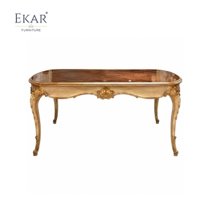 <span class=keywords><strong>Meja</strong></span> Makan Gaya Prancis Aurelia Berlapis Emas - <span class=keywords><strong>Meja</strong></span> Mewah Kayu Burl Ukiran Tangan - Product Image 1