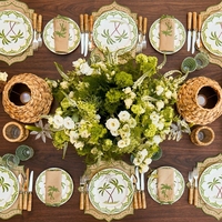Set de table en lin festonné orné avec bordure brodée, style ferme française, lavable