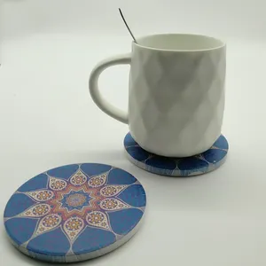 Getranke Dekoration Benutzerdefinierte Sublimation Souvenir Wasserabsorbierende Keramik Tasse Untersetzer Set mit Kork