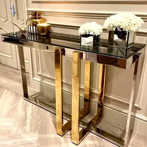 Table <span class=keywords><strong>console</strong></span> moderne plaquée, finition en acier inoxydable plaqué or <span class=keywords><strong>et</strong></span> argent, table <span class=keywords><strong>console</strong></span> de luxe moderne - Product Image 1