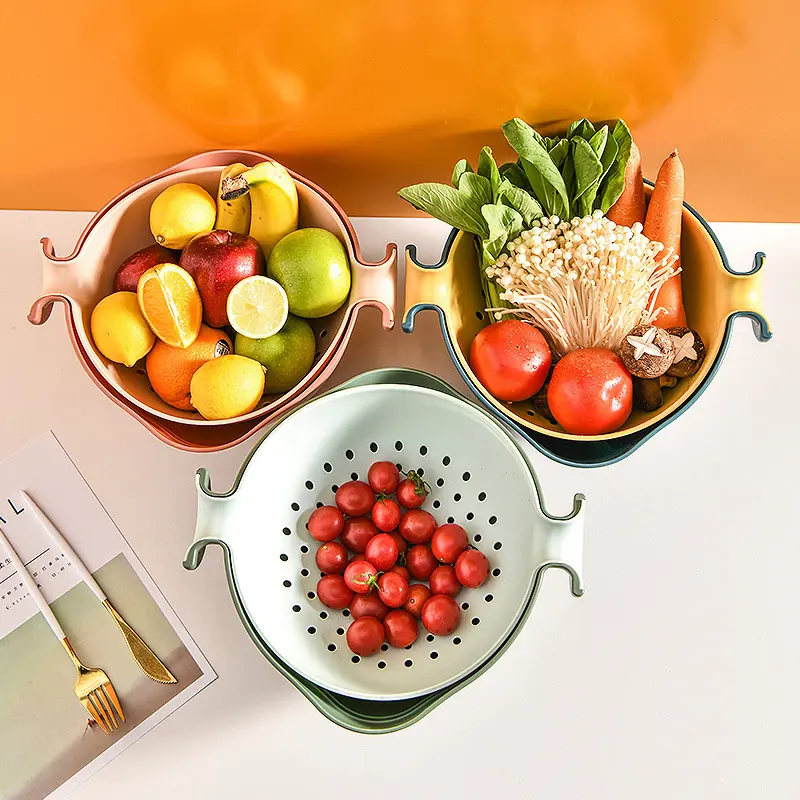 Plastic Sieve Set Colander Basin Set Plastic Sieve Basket Fruit Vegetable Tray Sieve Colander For Kitchen Household Strainer