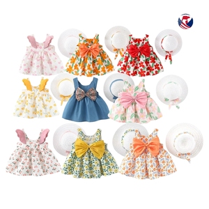 Ensemble <span class=keywords><strong>Vêtements</strong></span> Bébé Fille Tenue Mode Imprimé Floral Citron Pois Robe de Plage et Chapeau de Paille pour <span class=keywords><strong>Petites</strong></span> Filles 2 Pièces - Product Image 1
