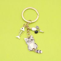 Karikatür Kedi Anahtarlık, 95x30mm, Çantalar ve Hediyeler için Altın Tonlu Metal Balık Kılçığı ve Balon Takıları, 6 Çeşit