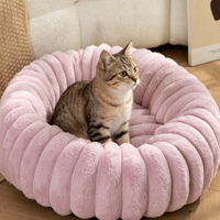 Lit pour chat en peluche de luxe en forme de donut, nid rond pour animaux de compagnie, chaud, confortable, lavable, antidérapant, pour chats et petits chiens, OEM personnalisé, vente en gros