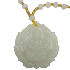 Colgante de <span class=keywords><strong>Jade</strong></span> Blanco Artificial con Diseño de Loto Guanyin, Placa de <span class=keywords><strong>Jade</strong></span> Verde con Buda Guanyin, Collar de <span class=keywords><strong>Jade</strong></span>, Adorno para Cadena de Suéter - Product Image 4