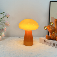 Lampe LED Champignon en Verre Style Crème, AC 5V Américain, Abat-jour Orange/Beige/Rose, Veilleuse à Intensité Variable par Bouton pour Chambre à Coucher et Table de Chevet