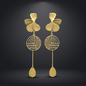 Nouvelles boucles d'oreilles pendantes ethniques à fleurs dorées, plaquées or, en laiton, faites à la main, vente en gros, boucles d'oreilles indiennes Jaipur - Product Image 3