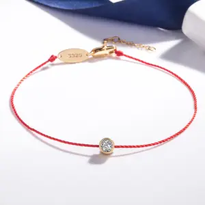 Новый браслет из красной струны с одним бриллиантом, медный браслет с покрытием из розового золота, женский браслет на удачу