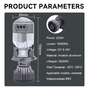 Toptan Araba <span class=keywords><strong>Led</strong></span> Projektör Lens Çift Işınlı H4 Mini Projektör Far Ampulü Su Geçirmez Geliştirilmiş Versiyon 16000LM 220W Far - Product Image 2
