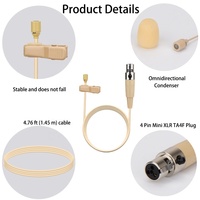 Microphone cravate en gros avec mini XLR 4 broches pour émetteur sans fil Shure, haut-parleurs de scène et amplificateur