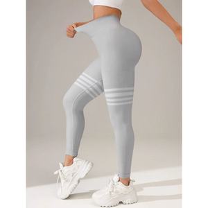 Pantalones de yoga súper elásticos de cintura alta TY, mallas deportivas con espalda a rayas sin costuras en V, hechas de Spandex/primavera de nailon - Product Image 5
