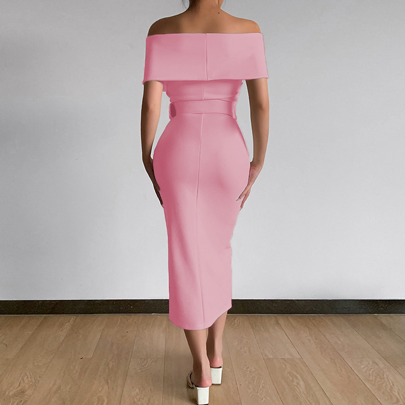 birthday dress for older women Off Shoulder Slim Fit Sexy Mature with Belt Color:OFF-WHITE Formal dresses Girls 3 Piece DORA