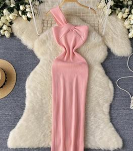 Produttore di Abiti Casual da <span class=keywords><strong>Donna</strong></span>, Vendita all'Ingrosso di Vestiti Estivi in Maglia Stile Francese, Abito <span class=keywords><strong>Elegante</strong></span> Asimmetrico, <span class=keywords><strong>Abbigliamento</strong></span> Femminile - Product Image 1