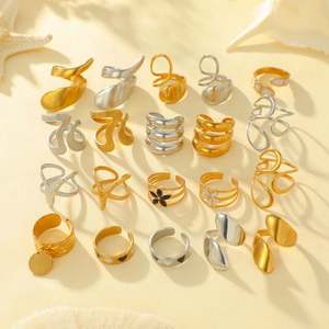 European American Women's 18K Gold Plated Open <b>Stainless</b> <b>Steel</b> <b>Ring</b> Simple Oil Dropping Inlay Cross-Border Color-Free - Product Image 2