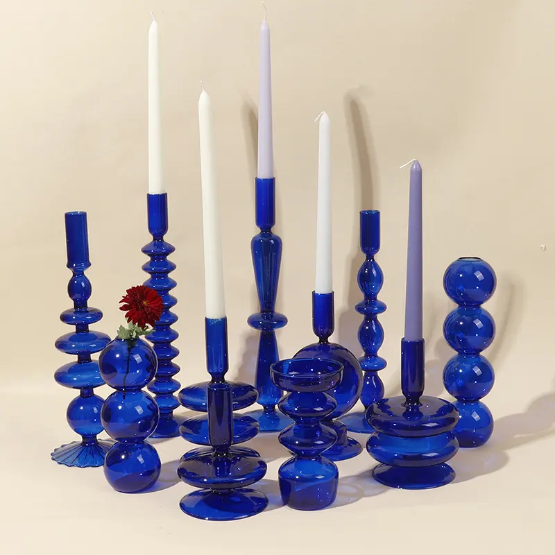 Romantisches blaues Design Kerzenhalter Hochzeit Geburtstag Zimmer Dekor Glas Kerzenhalter für das Leben zu Hause