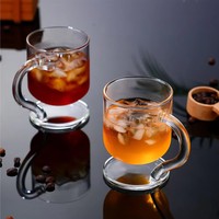 Taza de Latte de Vidrio de Borosilicato de Alta Calidad con Platillo Integrado y Asa Elegante para Espresso, Leche, Jugo, Oficina, Fiestas