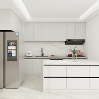 Armoire de cuisine moderne en acier inoxydable personnalisée avec un design en lin blanc Ensemble complet pour villas fabriquées à Foshan