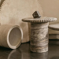 Ensemble de tables basses en travertin naturel avec bord sculpté, durable, moderne, style Wabi Sabi, table d'appoint en pierre, décoration de salon
