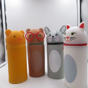 Công Suất Lớn Tùy Chỉnh Trẻ Em Trường Cô Gái 3D Đứng lên Chủ Bút Túi Dễ Thương Silicone Bút Chì Trường Hợp Với Động Vật Khuôn Mặt - Product Image 6