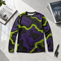 T-shirt en popeline à manches longues, imprimé 3D, 100% polyester, séchage rapide, col rond avec motifs, bandes néon, streetwear, automne, vente en gros, RTS, OEM, ODM
