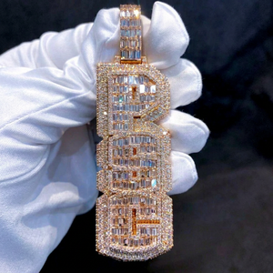 Tishya Diamond 3.80Ct Baguette Cut Real Moissanite Custom Any Name Sterling Silver 14K Rose Gold Plated Hip Hop Charm Pendant - Product Image 1