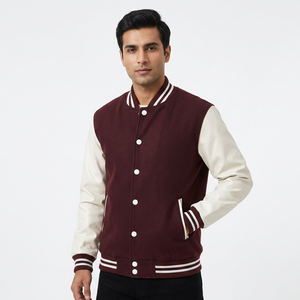 Custom Men's <b>Red</b> <b>Wool</b> Varsity Jacket with Stand Collar & Front Logo Waterproof Windproof Breathable Wholesale OEM Service - Product Image 1
