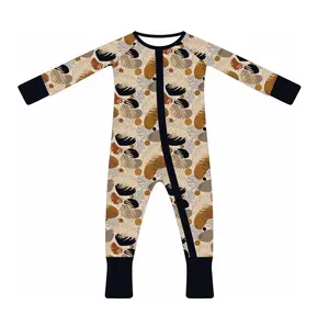 Custom Printed 95% Bamboo 5% Spandex Zipper Sleeper Baby Toddler Fold Cover pigiama pagliaccetto Sleepwear