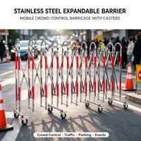 Barrière de sécurité mobile extensible en acier inoxydable avec roulettes pour le contrôle des foules - Vente en gros