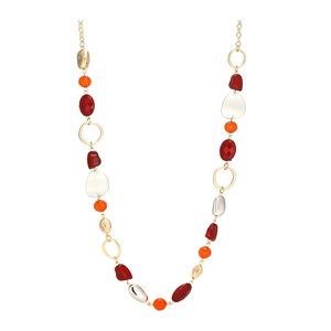 Collana Geometrica da Donna Bohemien con Perle di Agata Rossa Arancione Naturale, Placcata Oro in Lega, Regalo, Bestseller, Vendita all'Ingrosso - Product Image 5