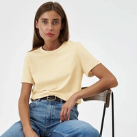 Camiseta de Punto Estilo Europeo, Transpirable, Ligera, de Color Sólido, Cuello Redondo, Camisetas Casuales para Mujer